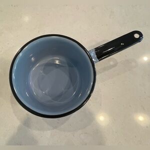 Vintage Enamelware Light Blue w/Black Trim Saucepan w/ Black Handle